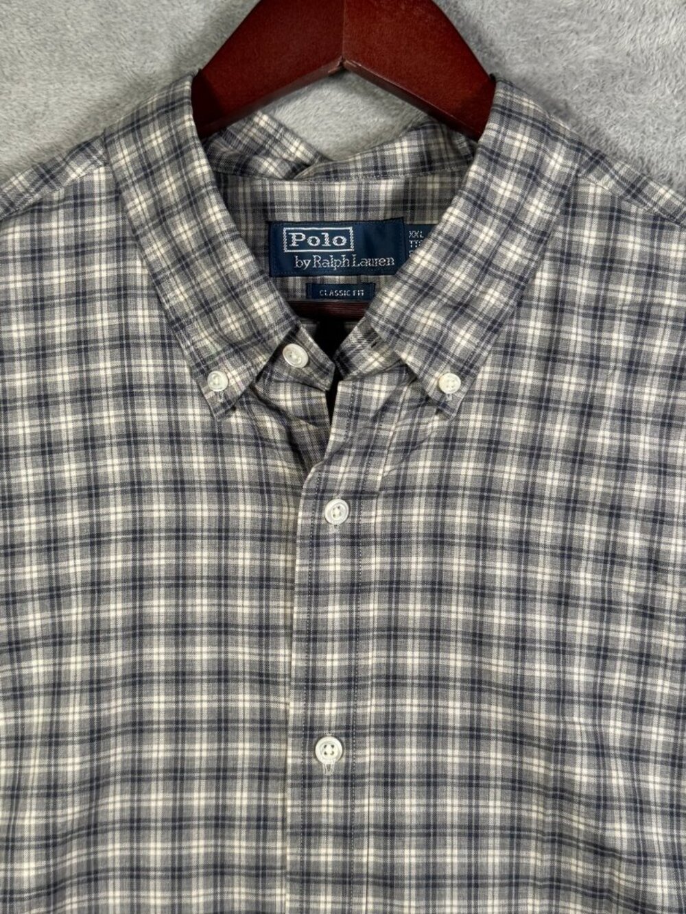 Polo Ralph Lauren Button Up Shirt Mens XXL Gray Plaid Twill Classic Fit Cotton